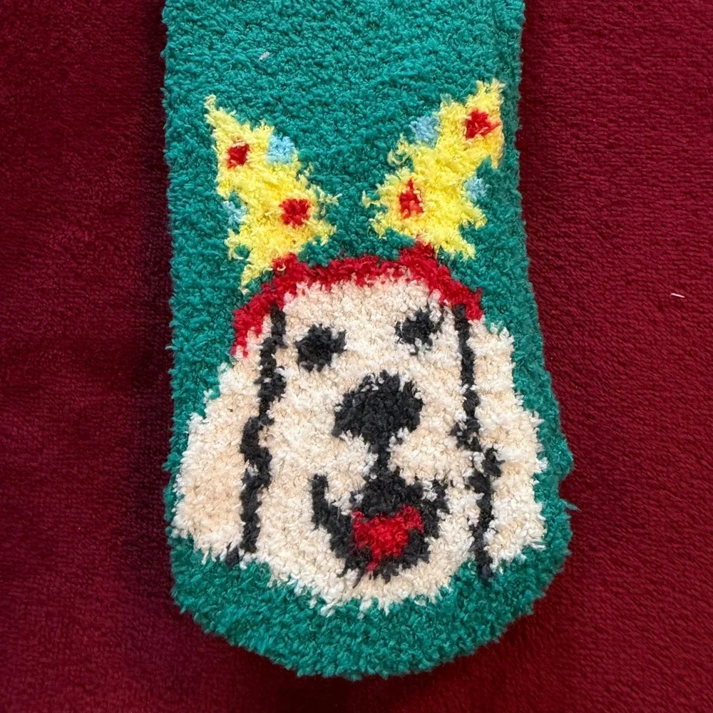 Old Navy Womens Cozy Socks Golden Retriever Dog Party Hat Green One Size NWT‎